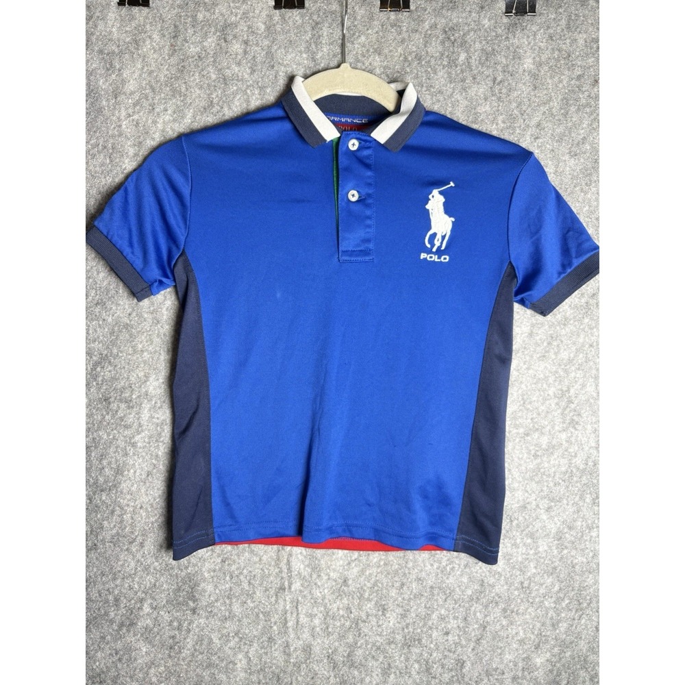Ralph Lauren Polo Shirt Boys‎ Sz 6 Big Pony Blue Red Boys Short Sleeve